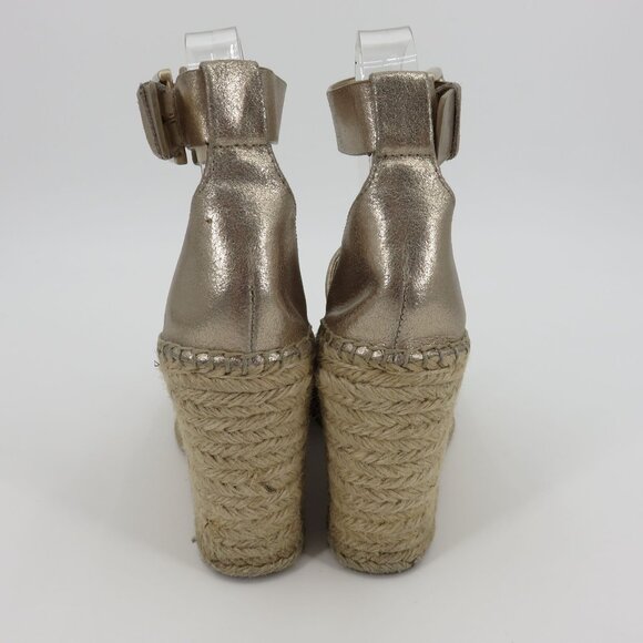 Marc Fisher ADALYN Women 7 M Metallic Gold Leather Espadrille Wedge Sandals - Picture 8 of 16